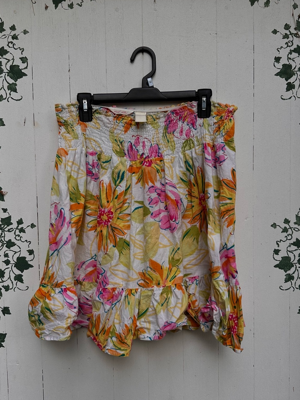 Y2K Mini Skirt 100% Cotton Derek Heart White Mini Skirt with Yellow Pink Floral